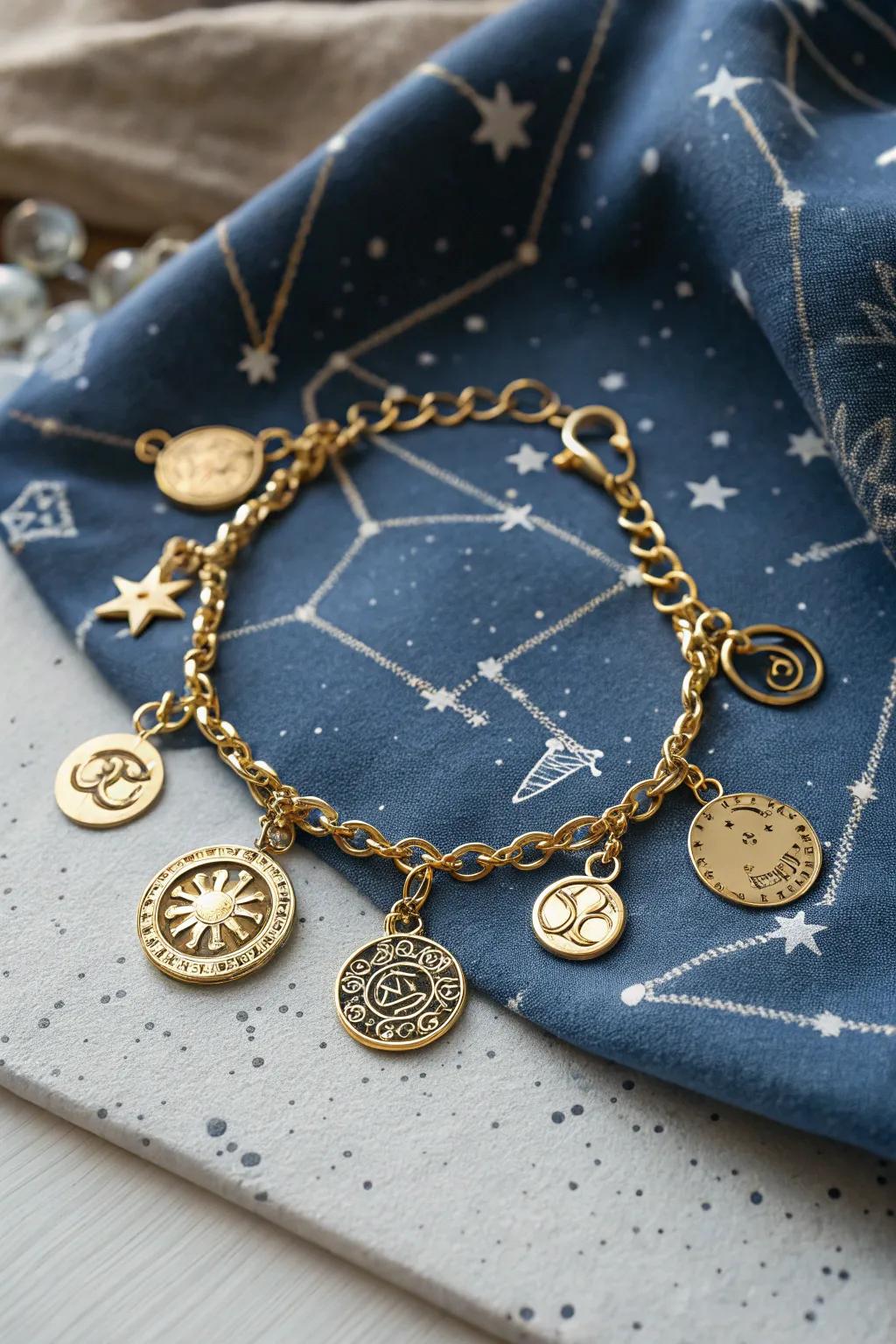 A zodiac-themed charm bracelet that reflects your cosmic identity.