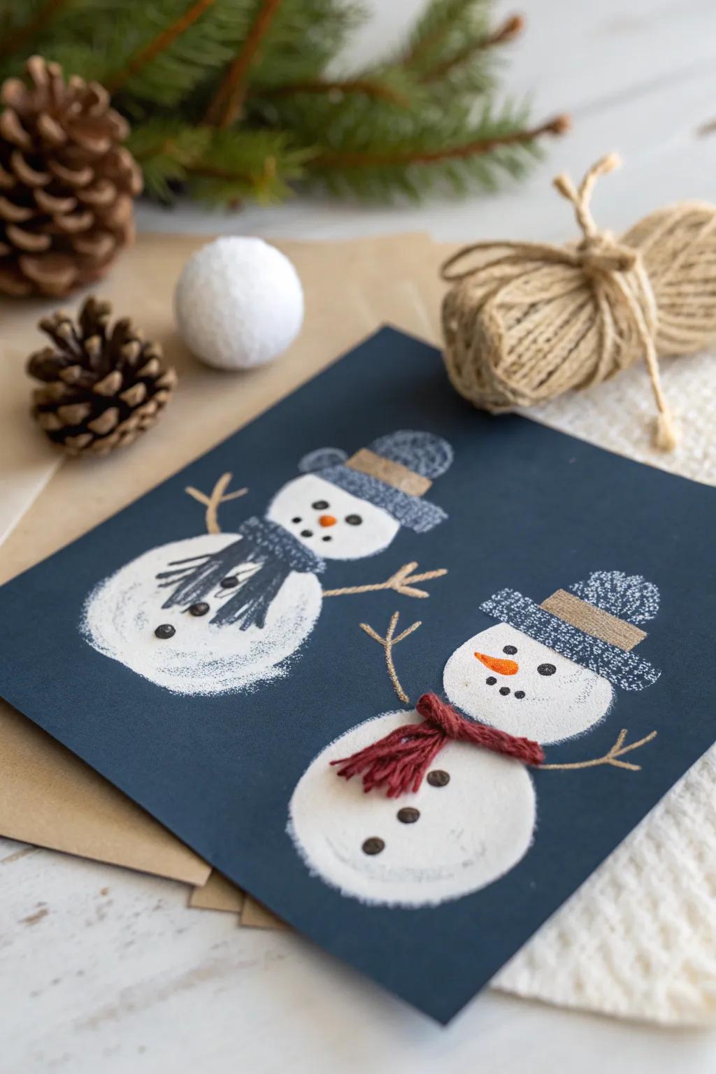Crafting memories: Tiny fingerprint snowmen that capture the magic of Christmas through a toddler's touch.