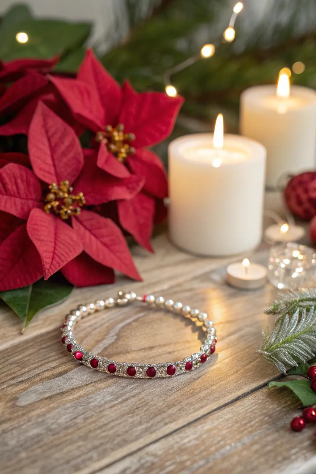 Celebrate the season with a festive poinsettia bracelet.