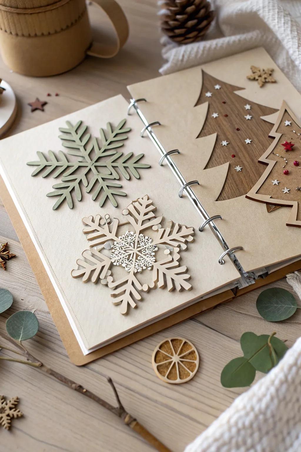 Discover the art of layering: Transform your Christmas journal with elegant 3D paper cutouts. Perfect for adding depth and a touch of boho charm!