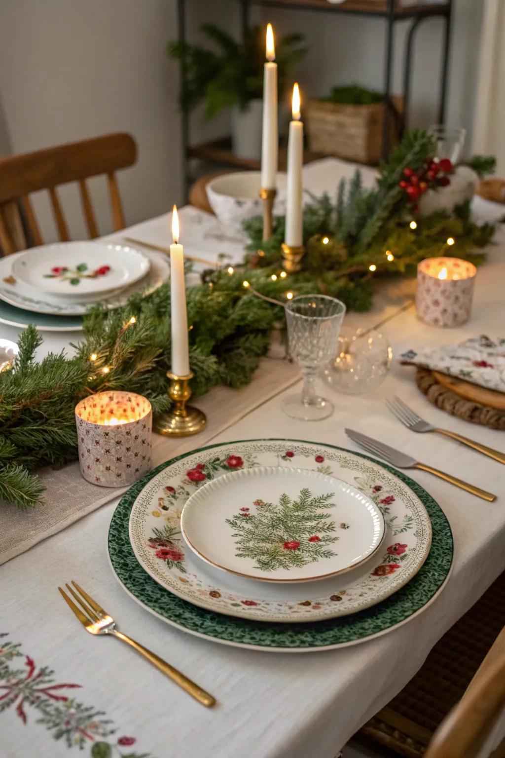 A nostalgic table setting with vintage plate designs.