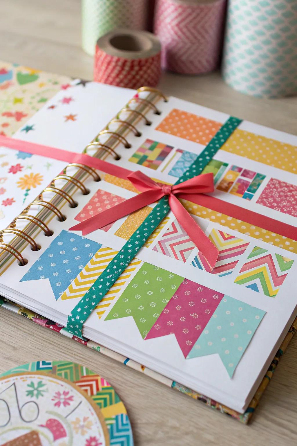 Turn leftover gift wrap into a vibrant scrapbook page.