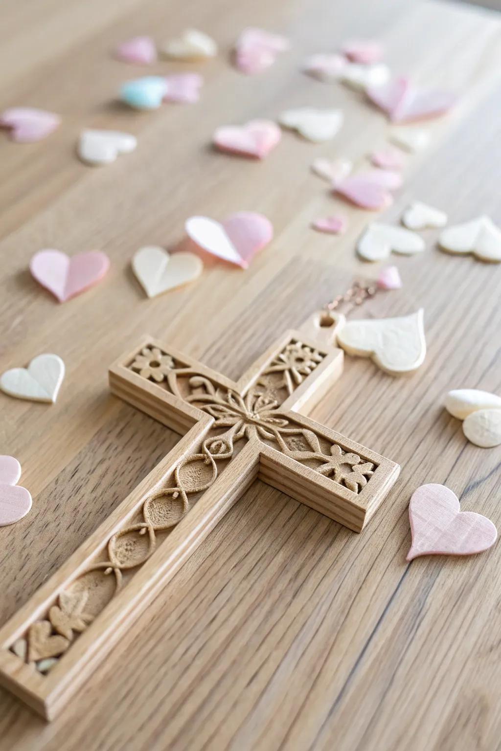 Celebrate love and spirituality with this beautifully crafted cross, perfect for Valentine's Day inspiration.