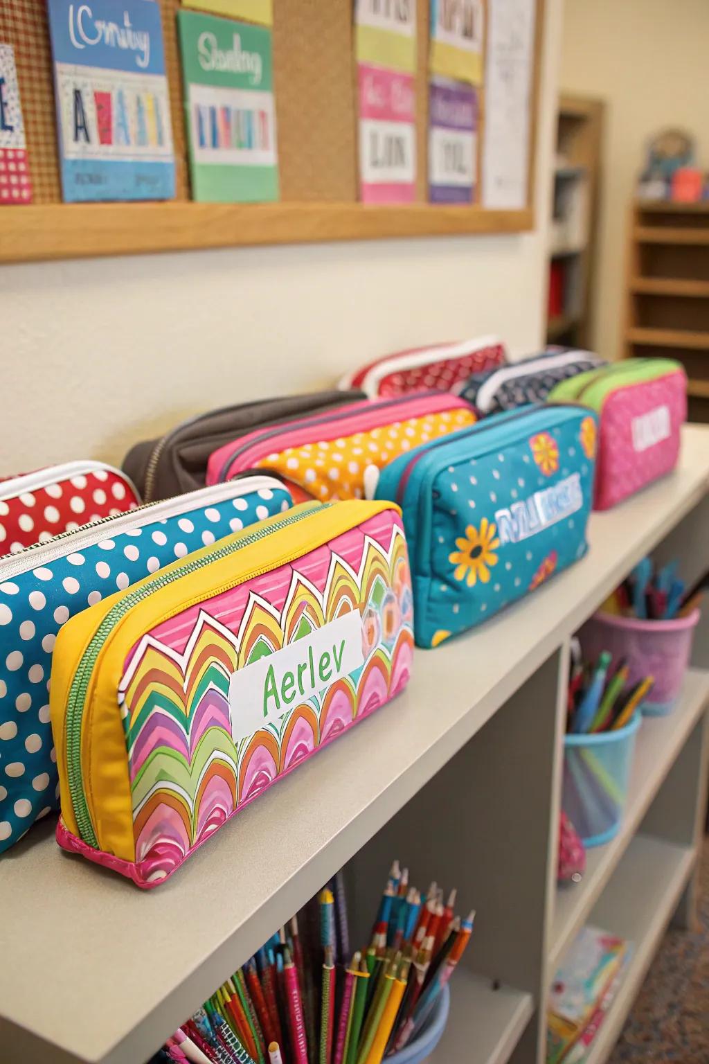 Customized pencil cases for personalized organization.