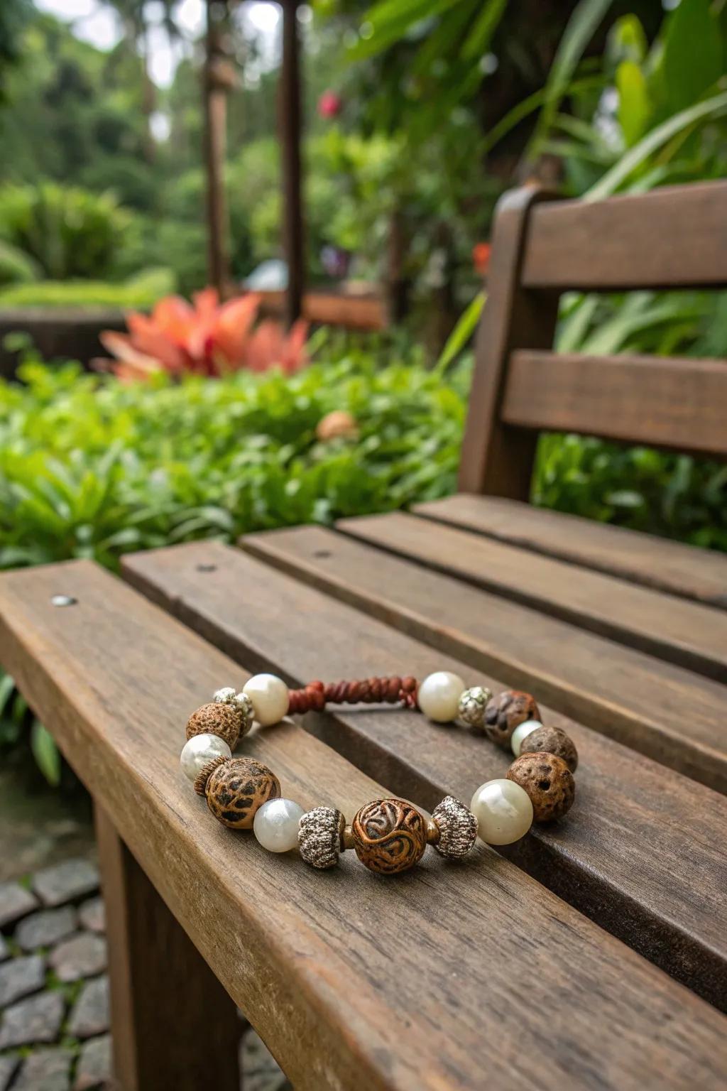 Earthy tones and pearls for a nature-inspired look.