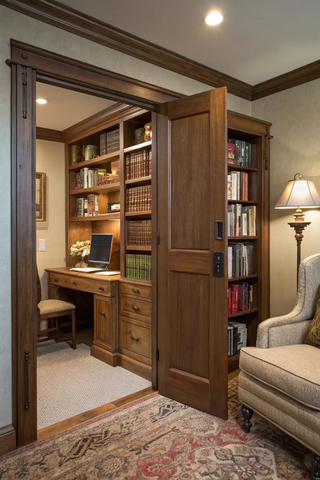 Hidden bookcase doors combine storage with a touch of mystery.