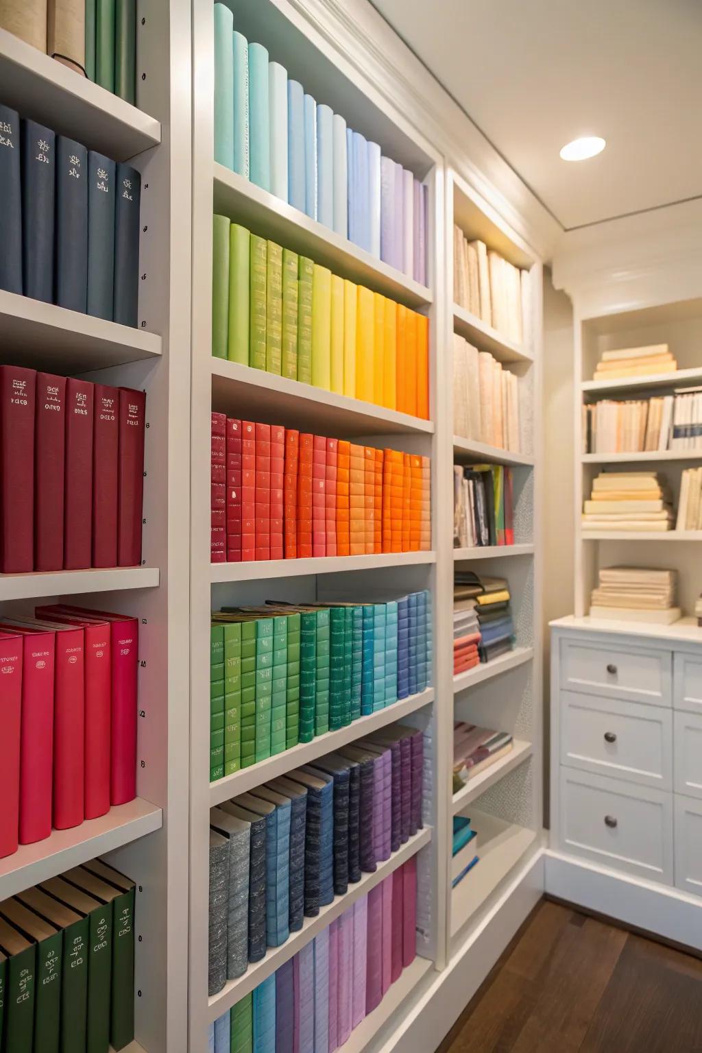 Colorful book spines add a decorative touch to your library.