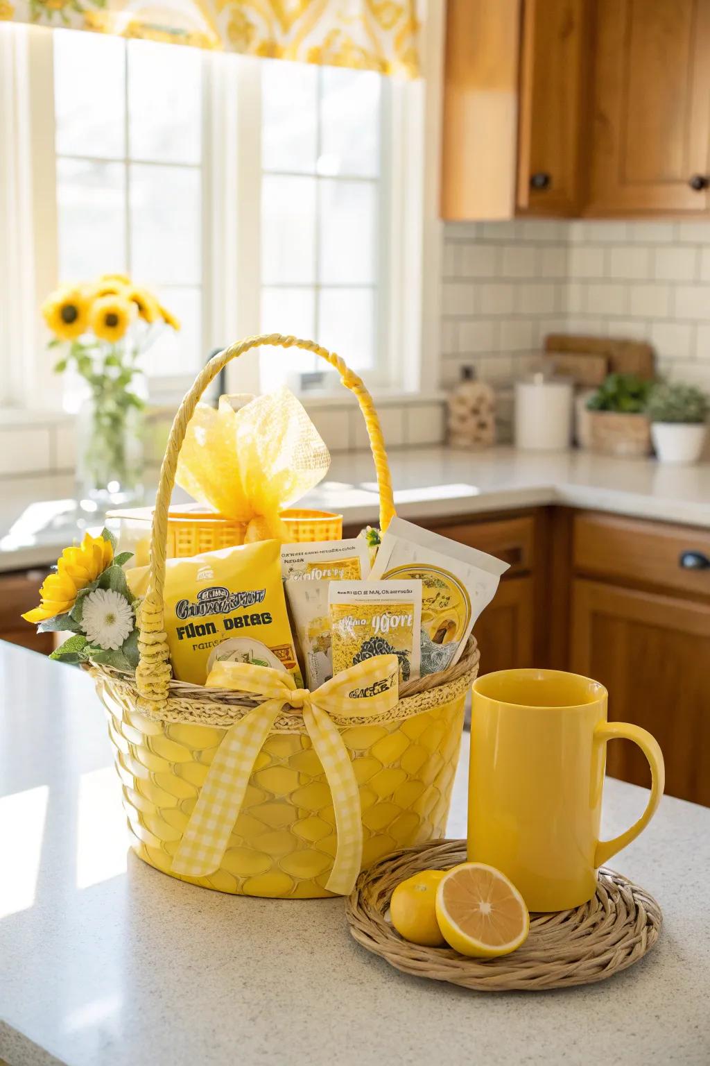 Spread joy with a sunny yellow-themed gift basket.