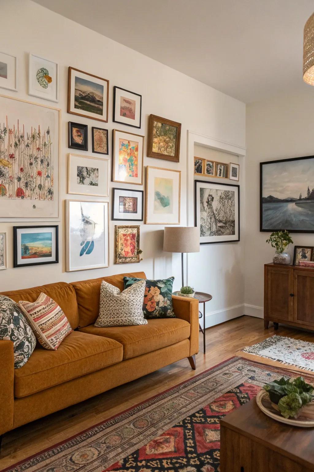 A gallery wall showcases personal style.