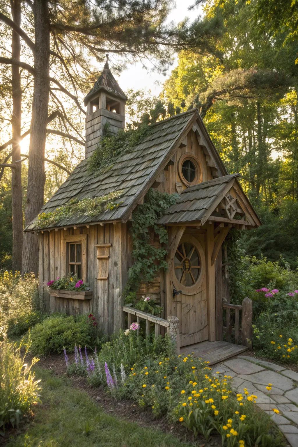 Step into a storybook adventure with this enchanting rustic playhouse.