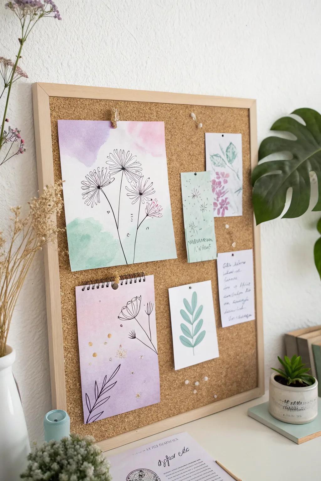 Transform your vision board into a masterpiece with a touch of watercolor magic and delicate sketches. #ArtisticVisionBoard