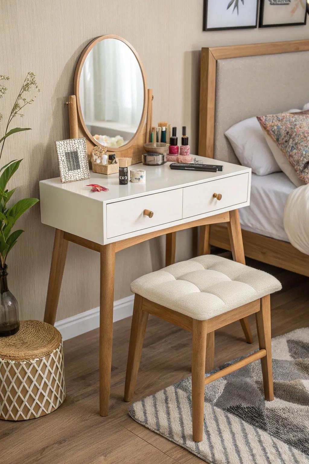 Transform a corner into a chic vanity area for a stylish touch.