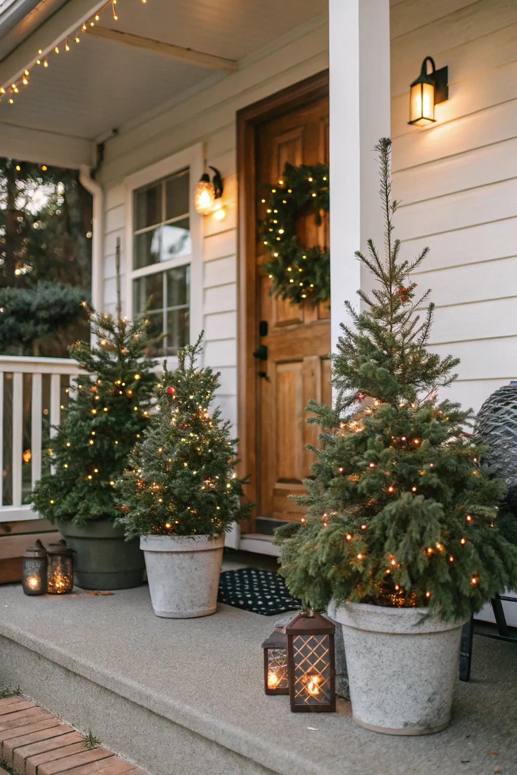 Bring nature to your porch with potted mini trees.