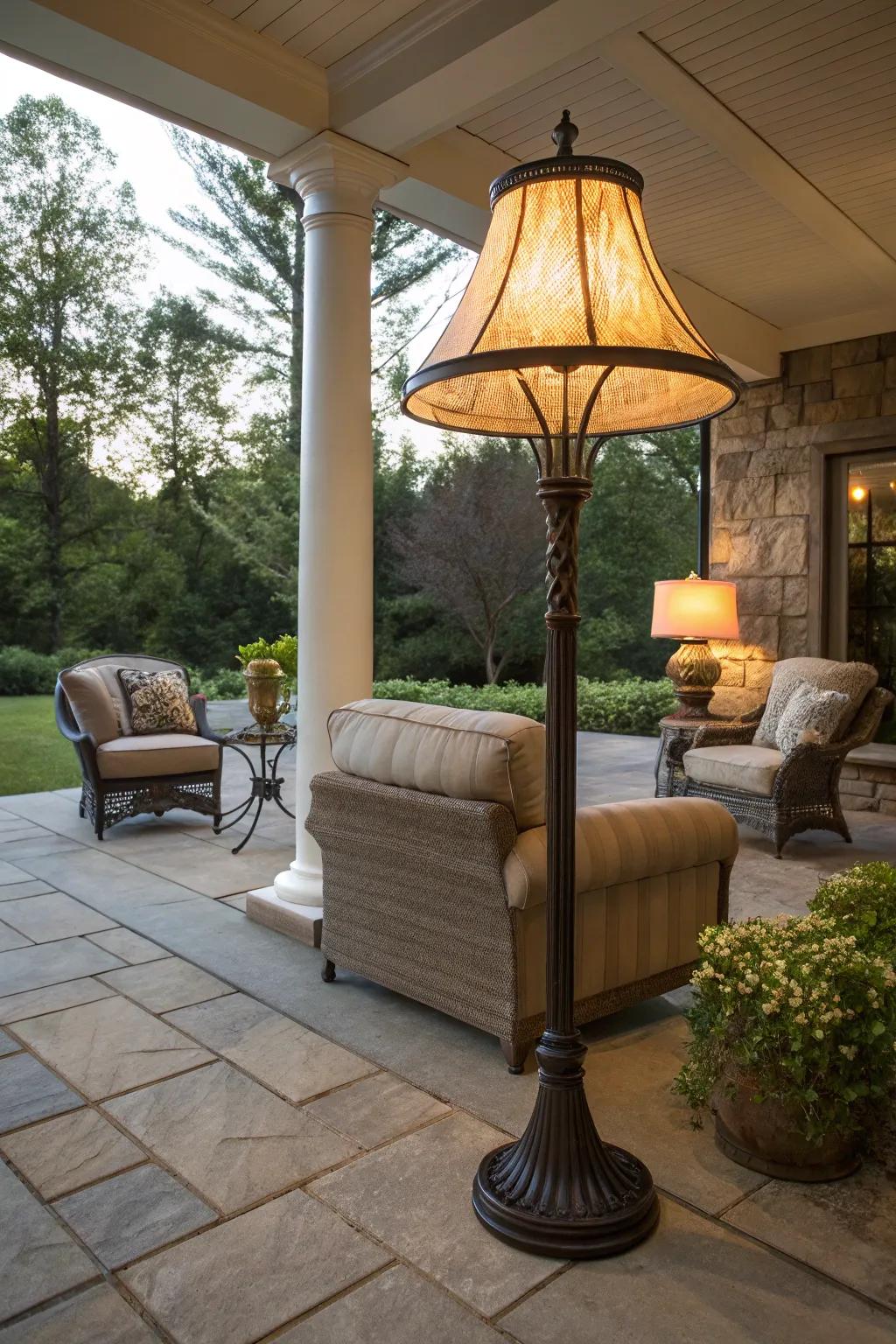 Floor lamps offer versatility and charm to outdoor spaces.