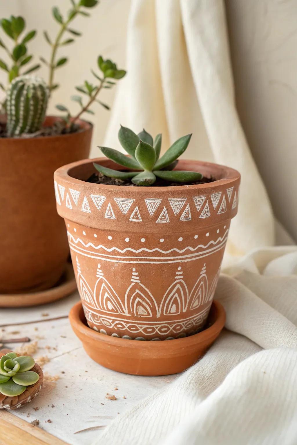Handcrafted elegance: A minimalist terracotta pot with a lush succulent adds a serene touch to any space.