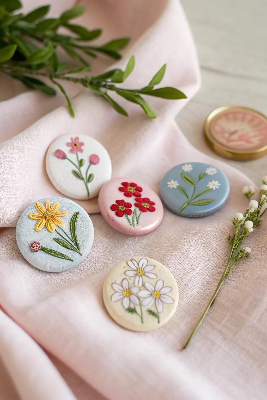 Charming button flower pins, ready to add flair to any outfit.