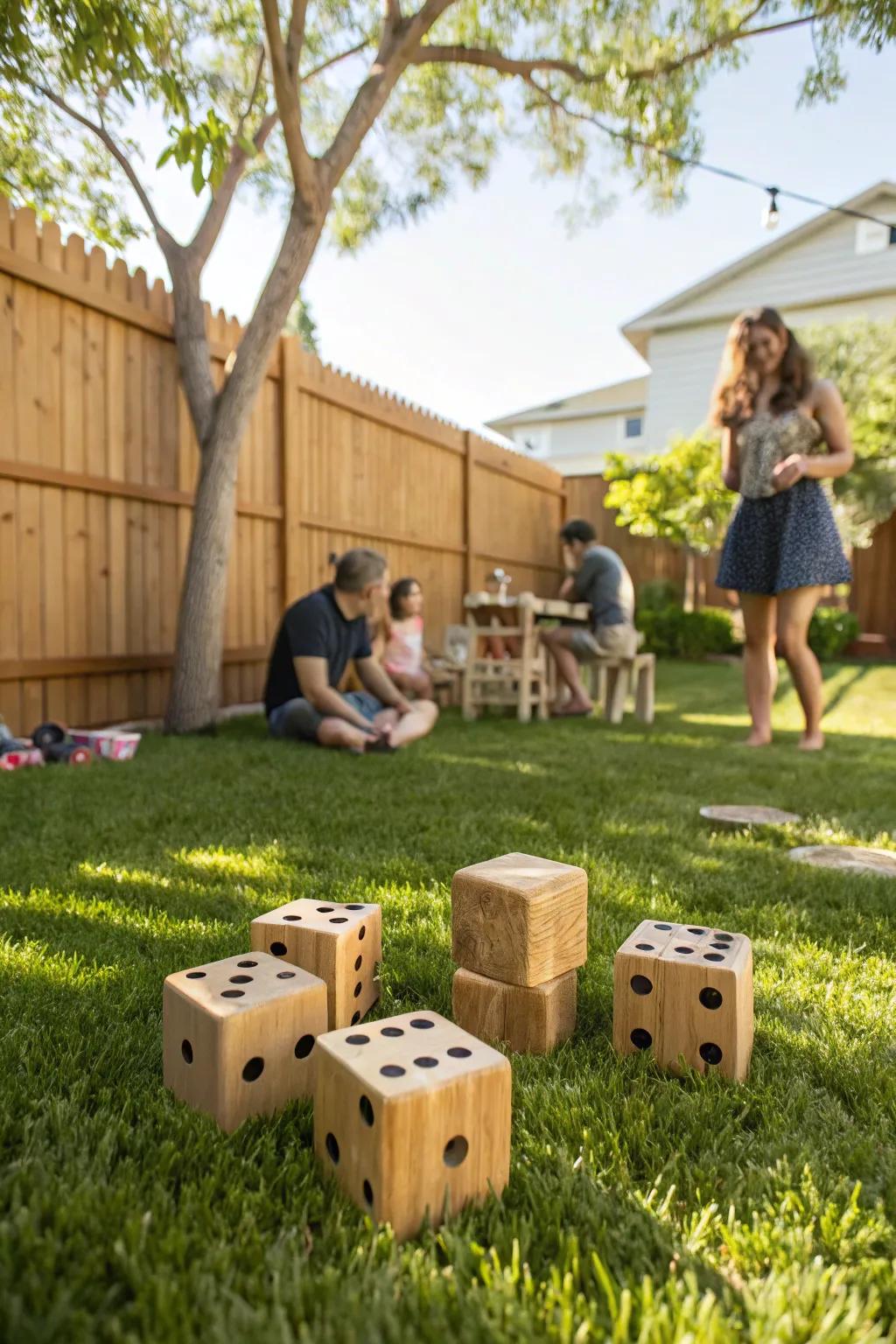 Fun-filled outdoor games with DIY wooden yard dice.