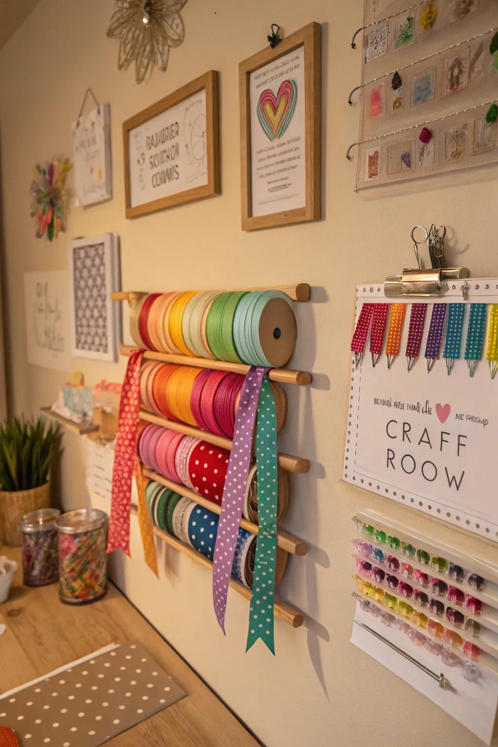 A ribbon station helps you keep your ribbons organized and untangled.