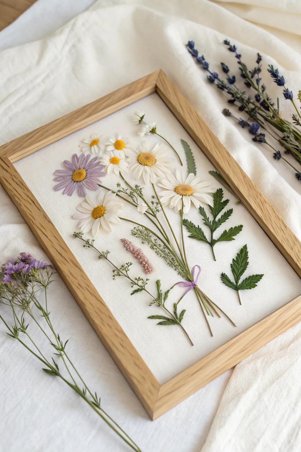 Preserve nature's elegance with pressed flower art, perfect for adding a touch of minimalist charm to your space.
