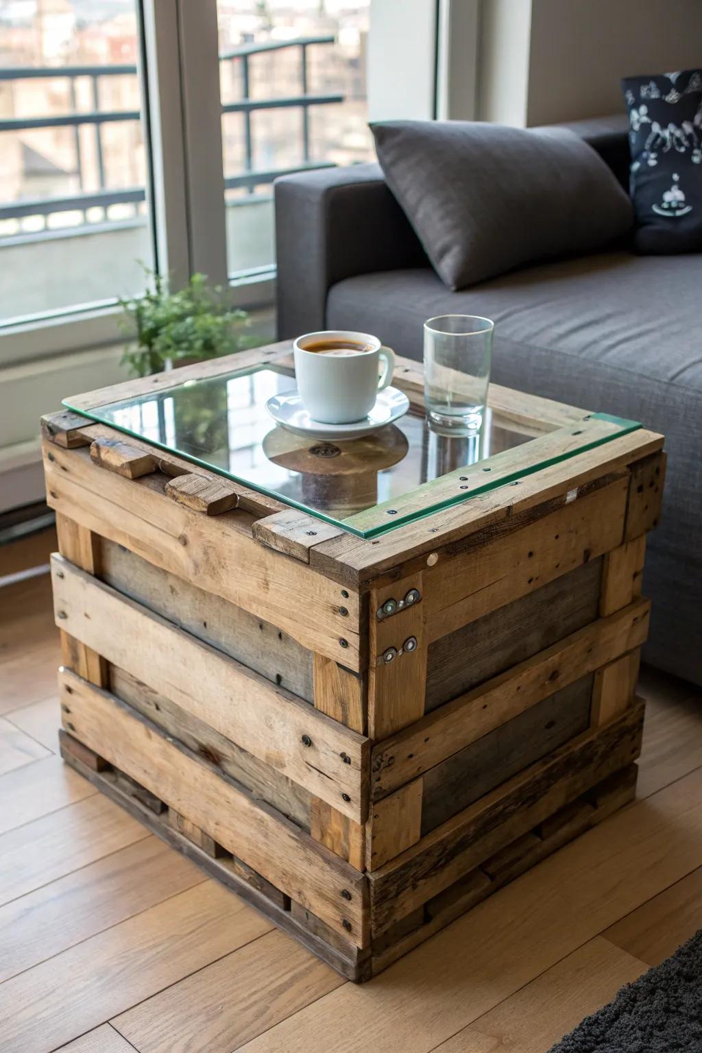 Elevate your space with rustic charm: A simple crate side table with a polished twist.