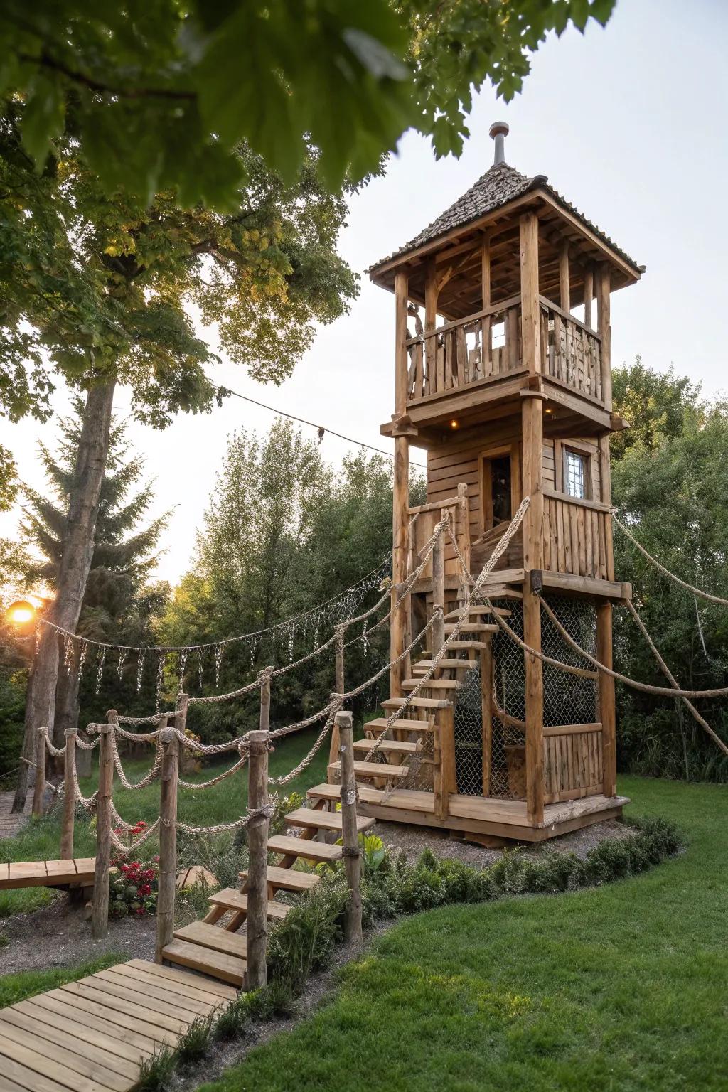 Explore new heights of imagination with our stunning backyard adventure tower!