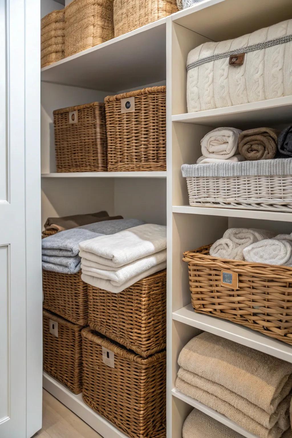 Effortless Linen Closet Organization with Baskets