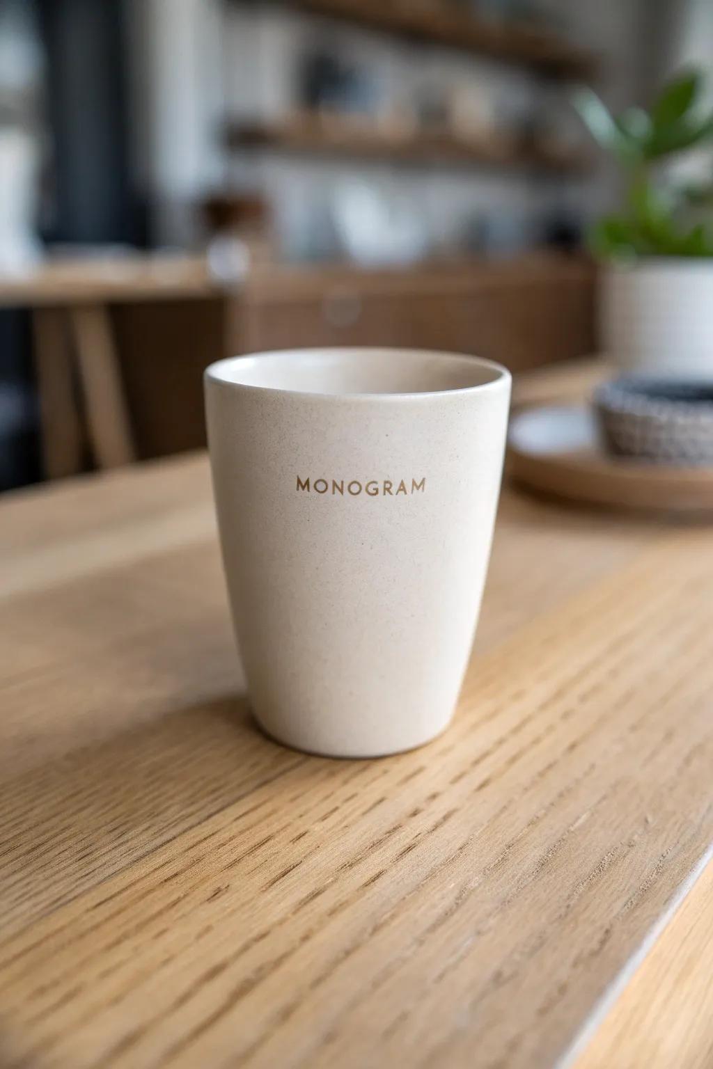 Elevate your kitchen aesthetic with this minimalist monogram cup – where simplicity meets elegance.