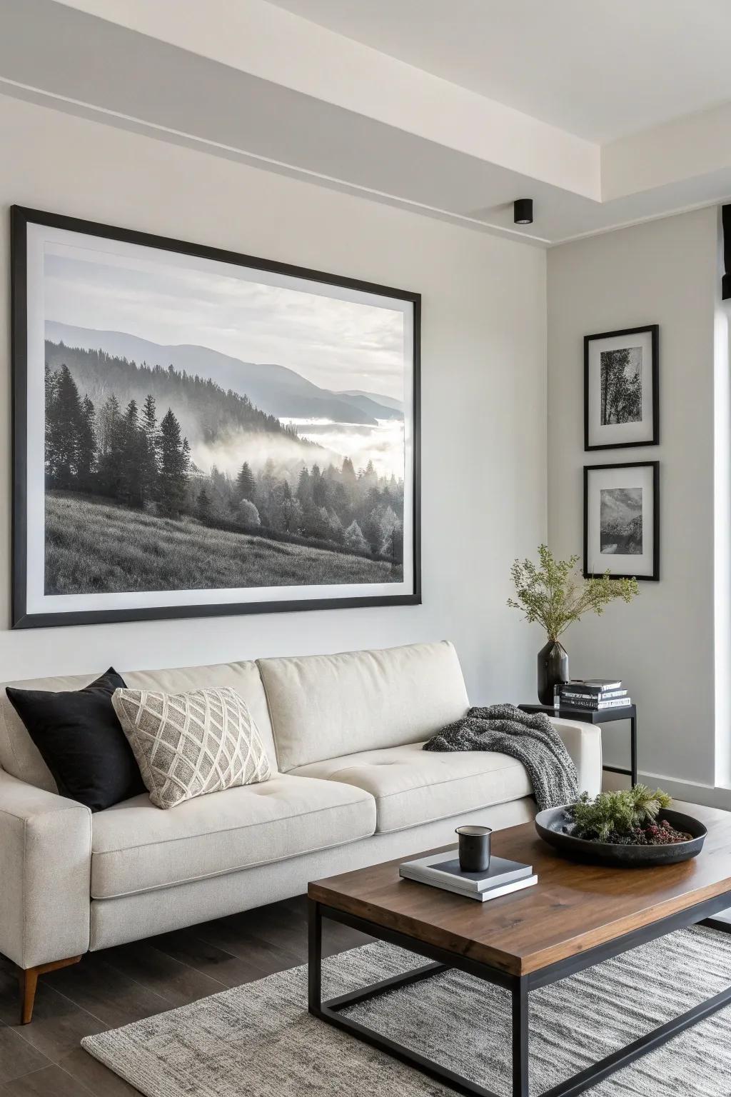 Monochrome landscapes evoke tranquility and simplicity in your décor.