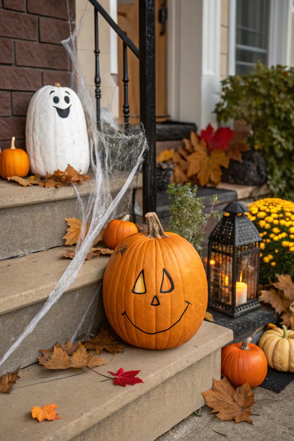 A friendly ghost pumpkin that's perfect for kids.