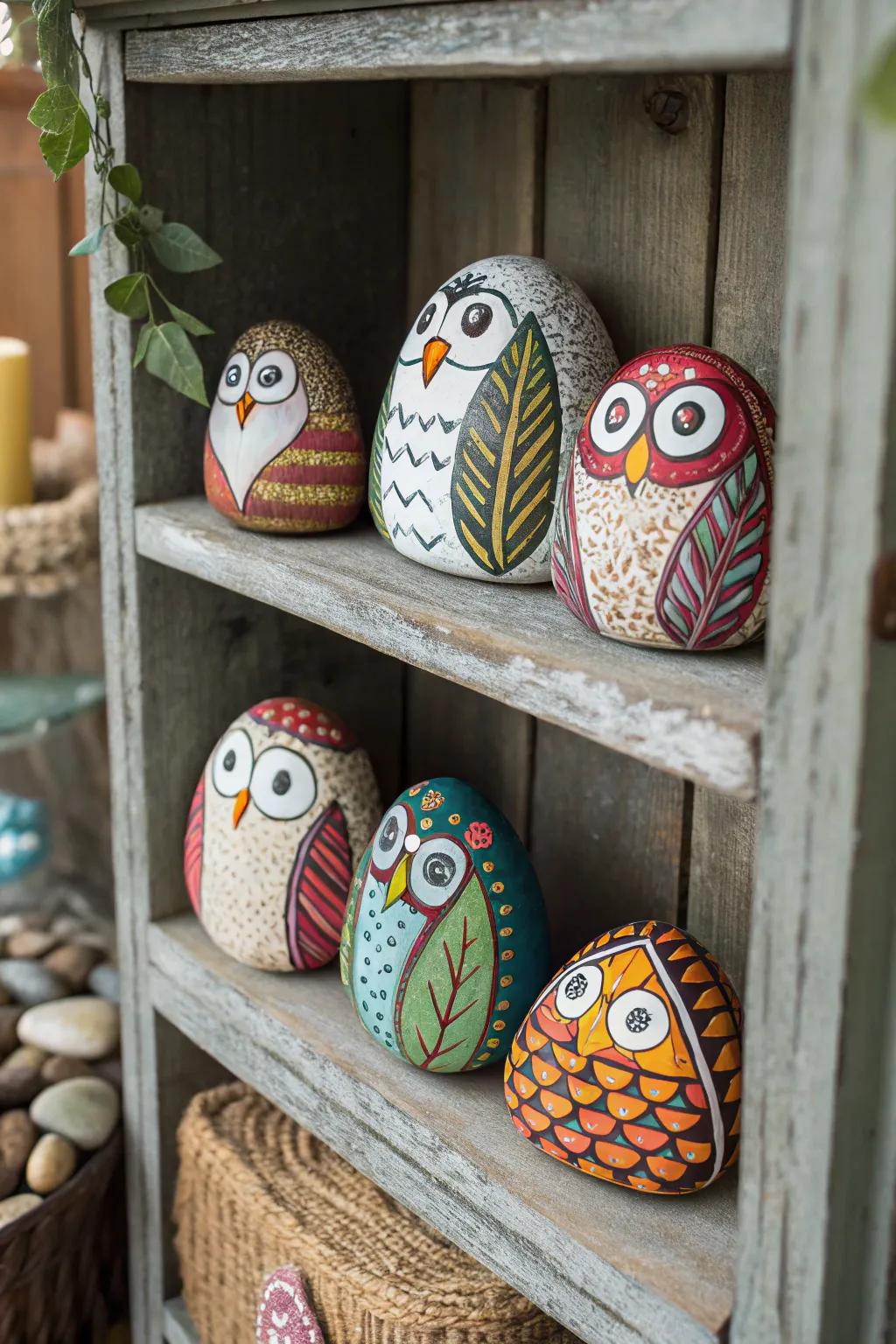 Add wisdom and whimsy to your decor with owl-painted rocks.