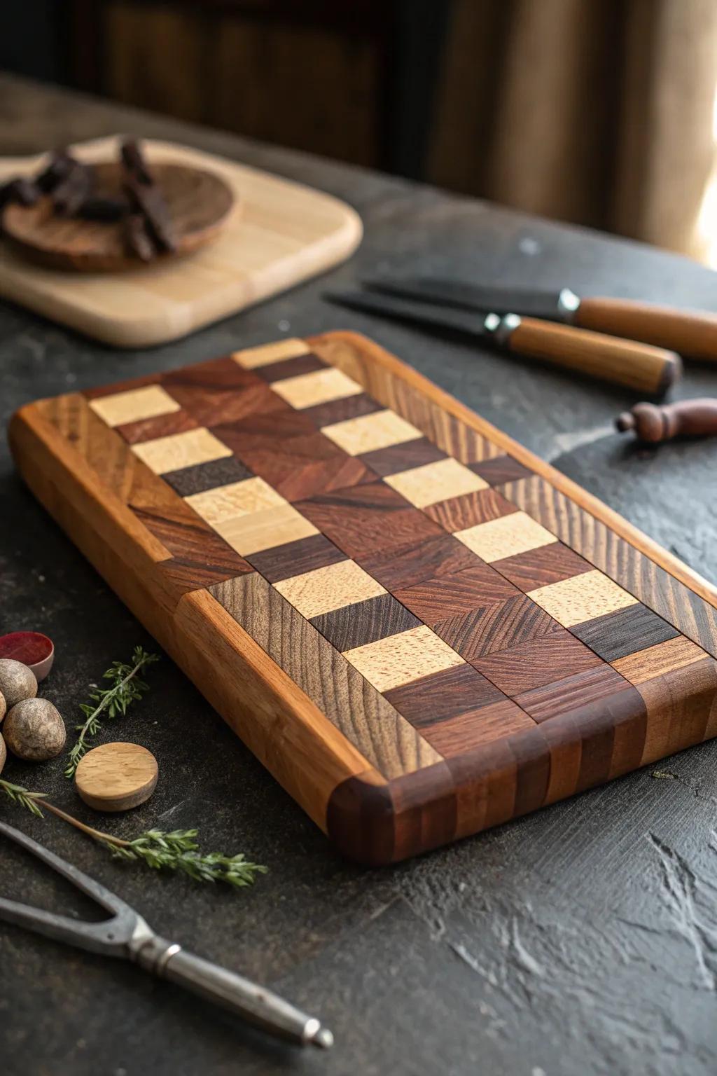 Transforming scraps into art: A cutting board that tells a story of creativity and sustainability.