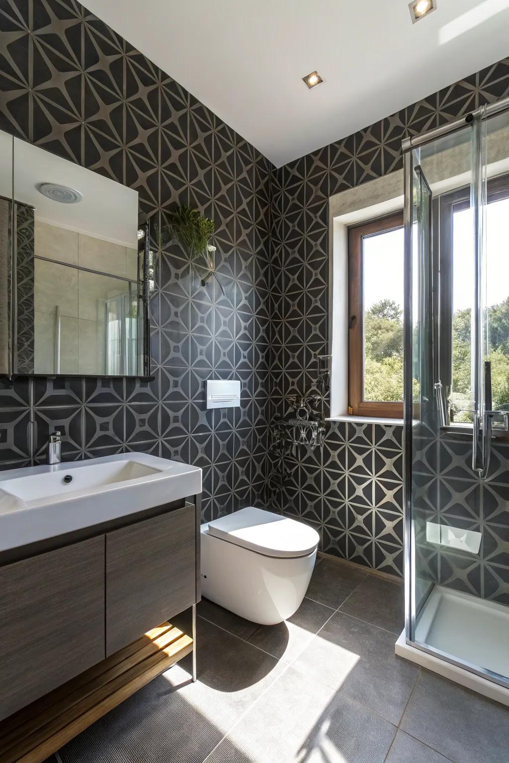 Dark geometric patterns offer a modern and sophisticated look.