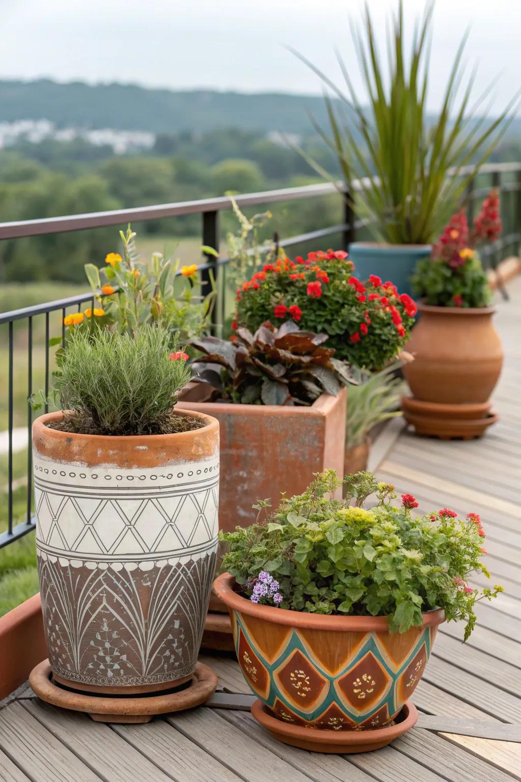 Different planter styles add visual intrigue.