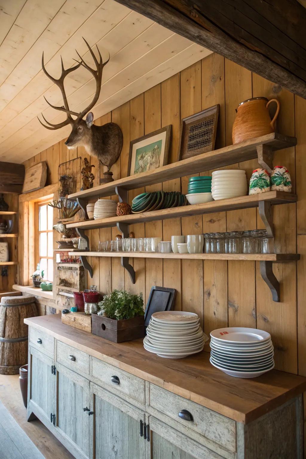 Add a woodland touch with antler shelf supports.