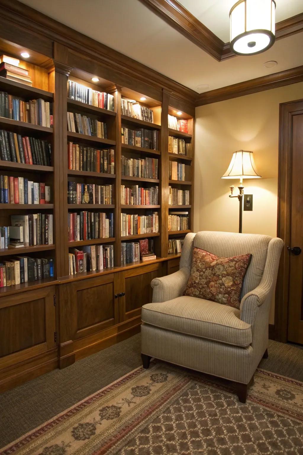 Create a cozy library corner in your den.