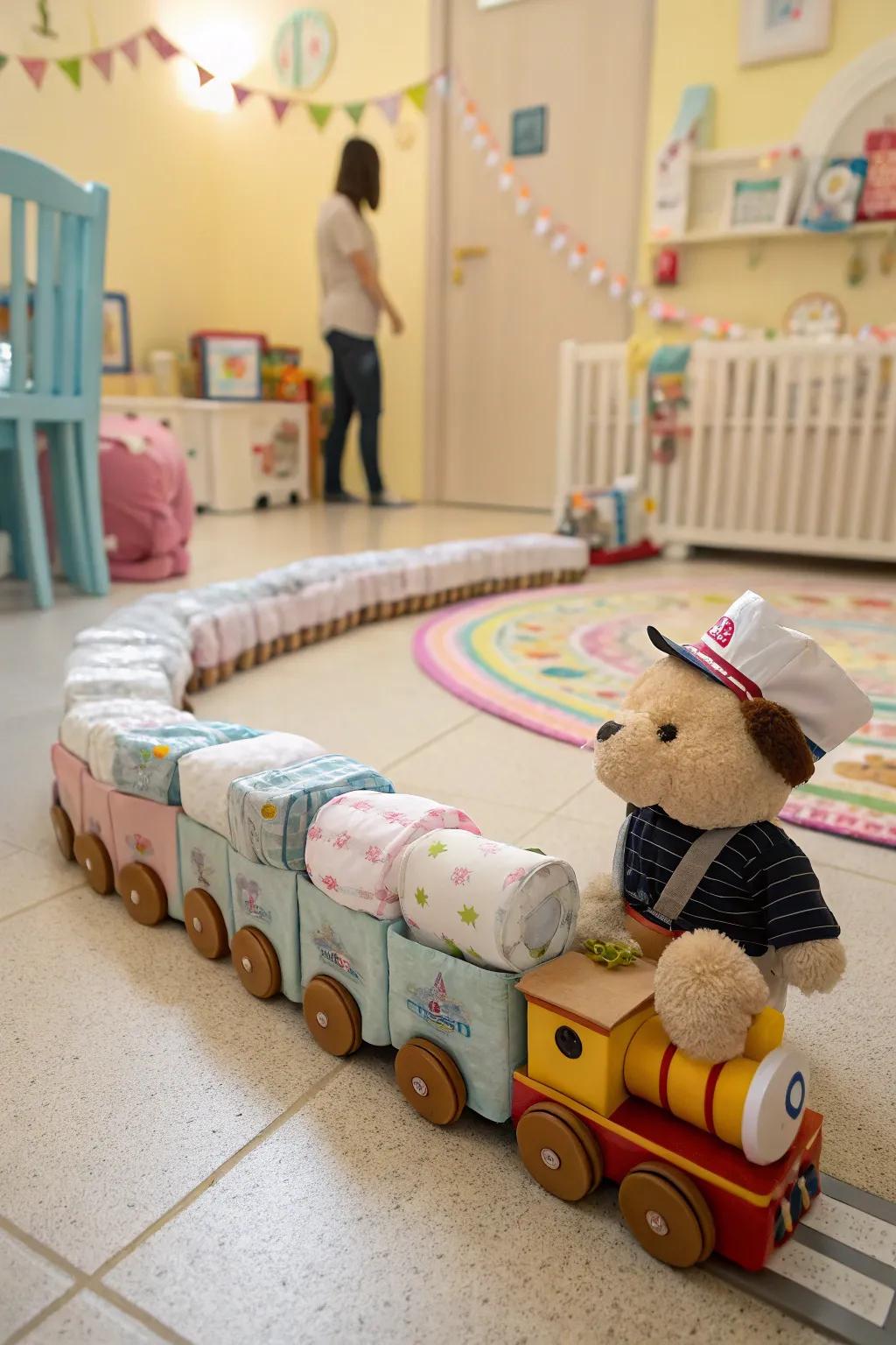 A delightful diaper train ready for any adventure.