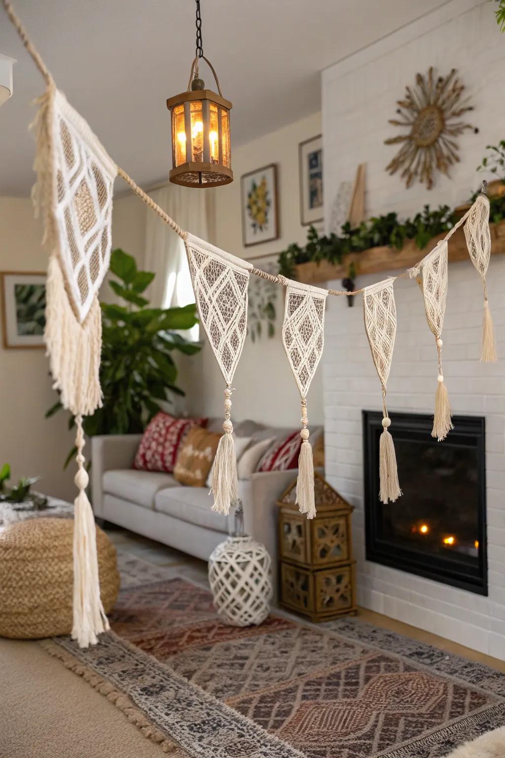 Create a cozy atmosphere with a macrame lantern garland.