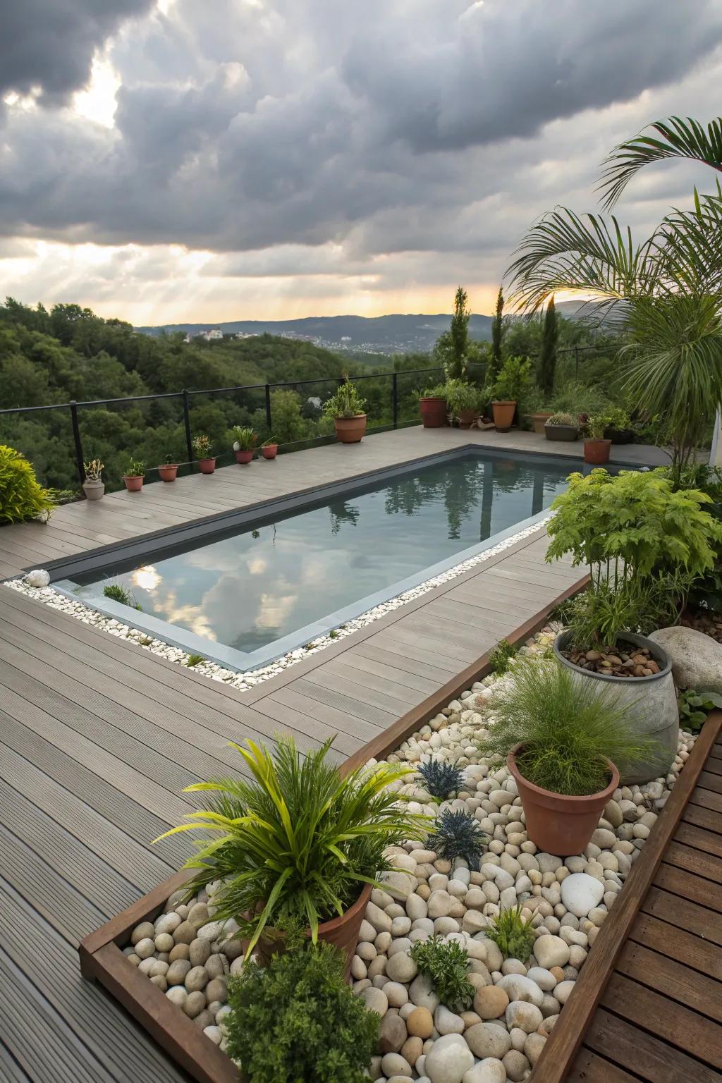 Strategic landscaping can transform your pool deck into a lush, inviting oasis.