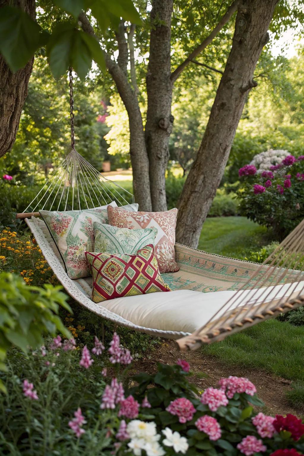 Experience enhanced comfort with a cushioned hammock.