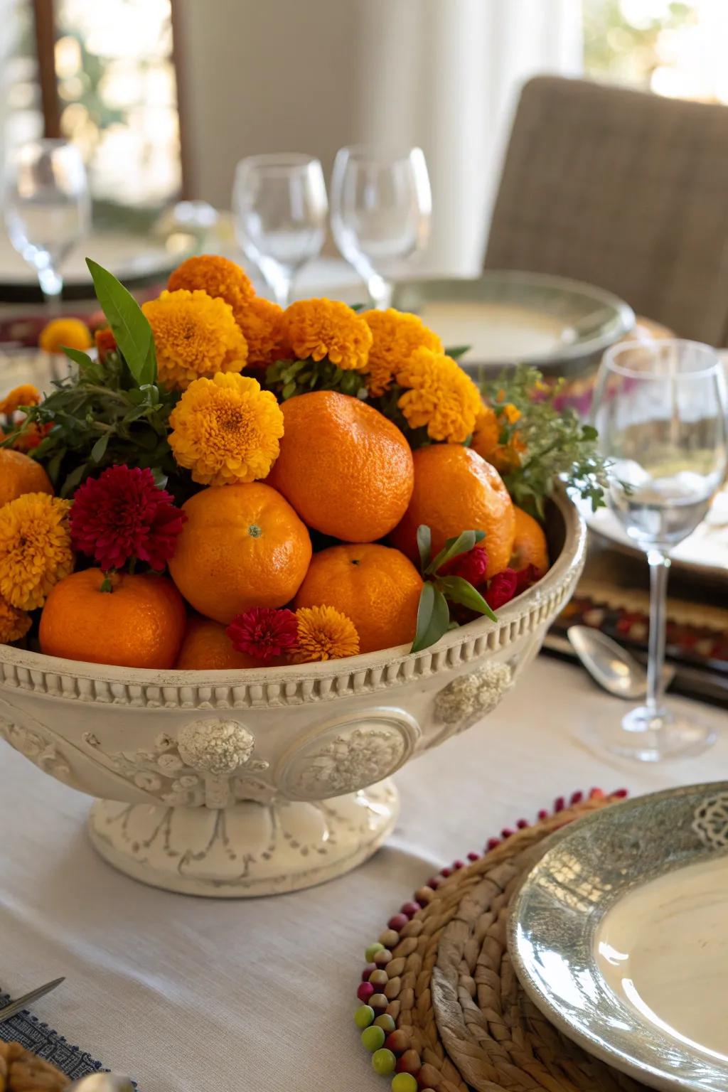 Colorful fruit and floral fusion centerpiece