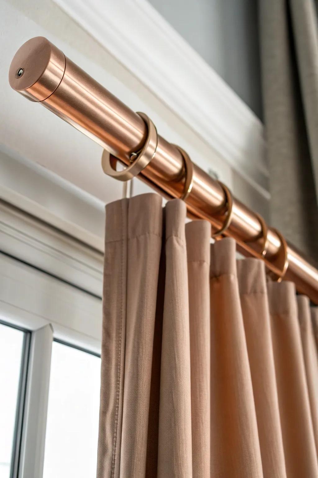 Elevate your space with the warm elegance of copper tubing curtain rods.