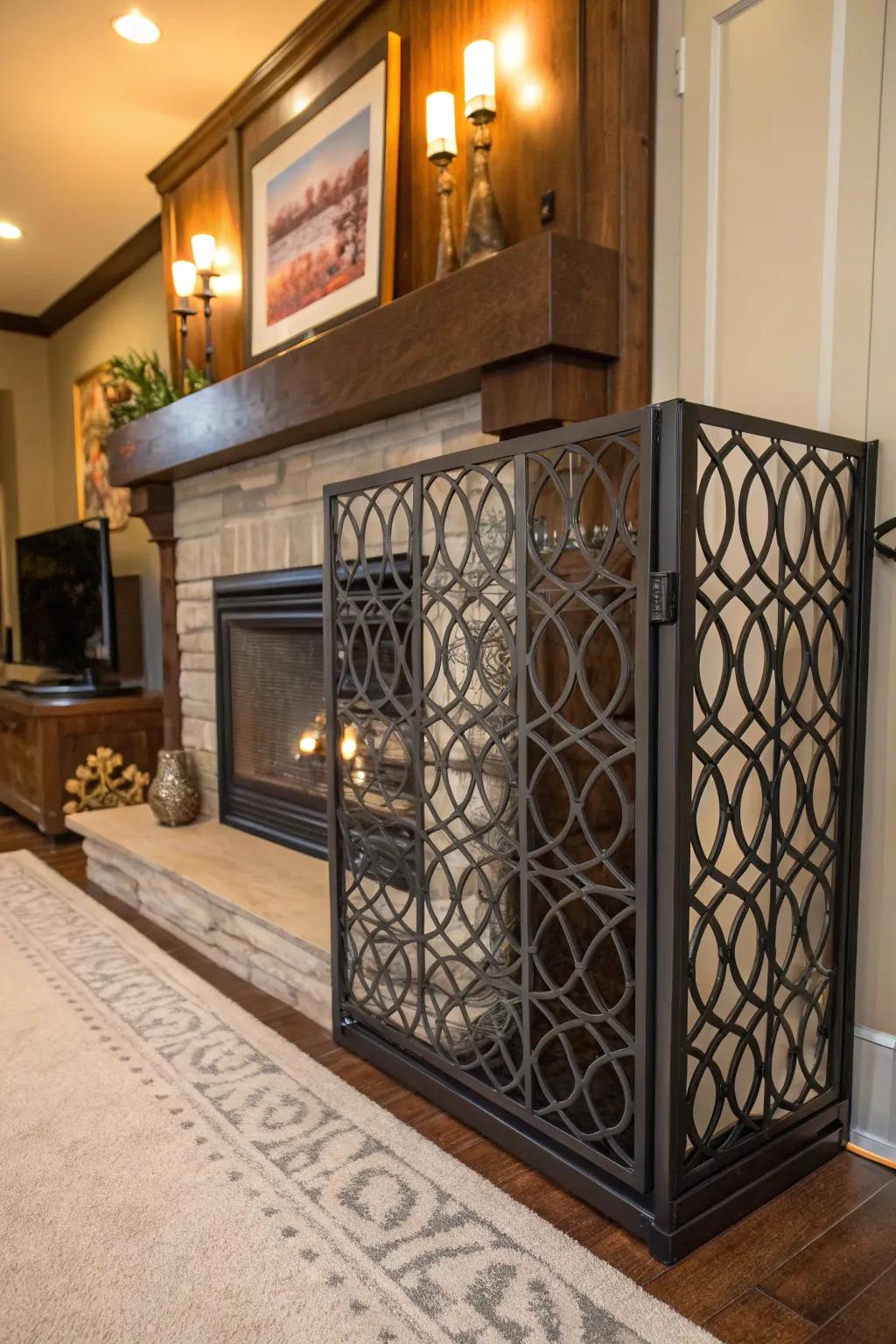 Transform your fireplace with a sleek, modern metal grate screen for a touch of industrial elegance.