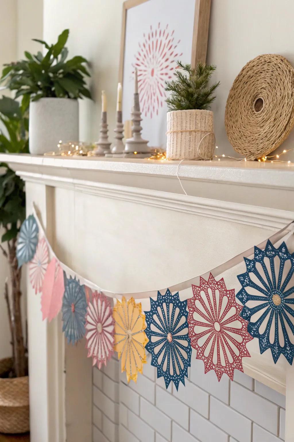 Add a pop of color to your space with a charming DIY firework garland, perfect for a minimalist yet festive touch!