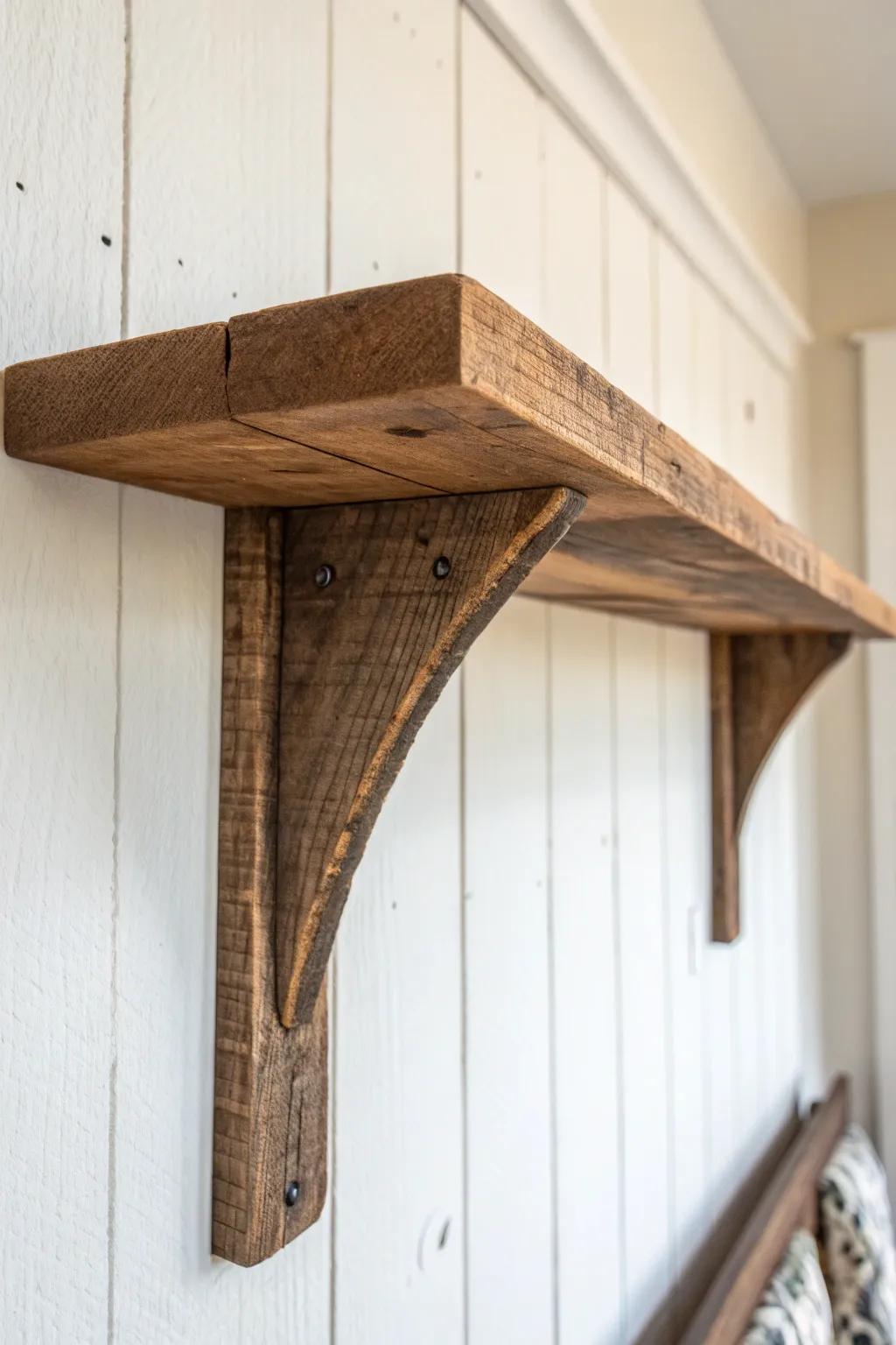 Elevate your space with timeless charm: Discover the beauty of reclaimed wood shelf brackets.