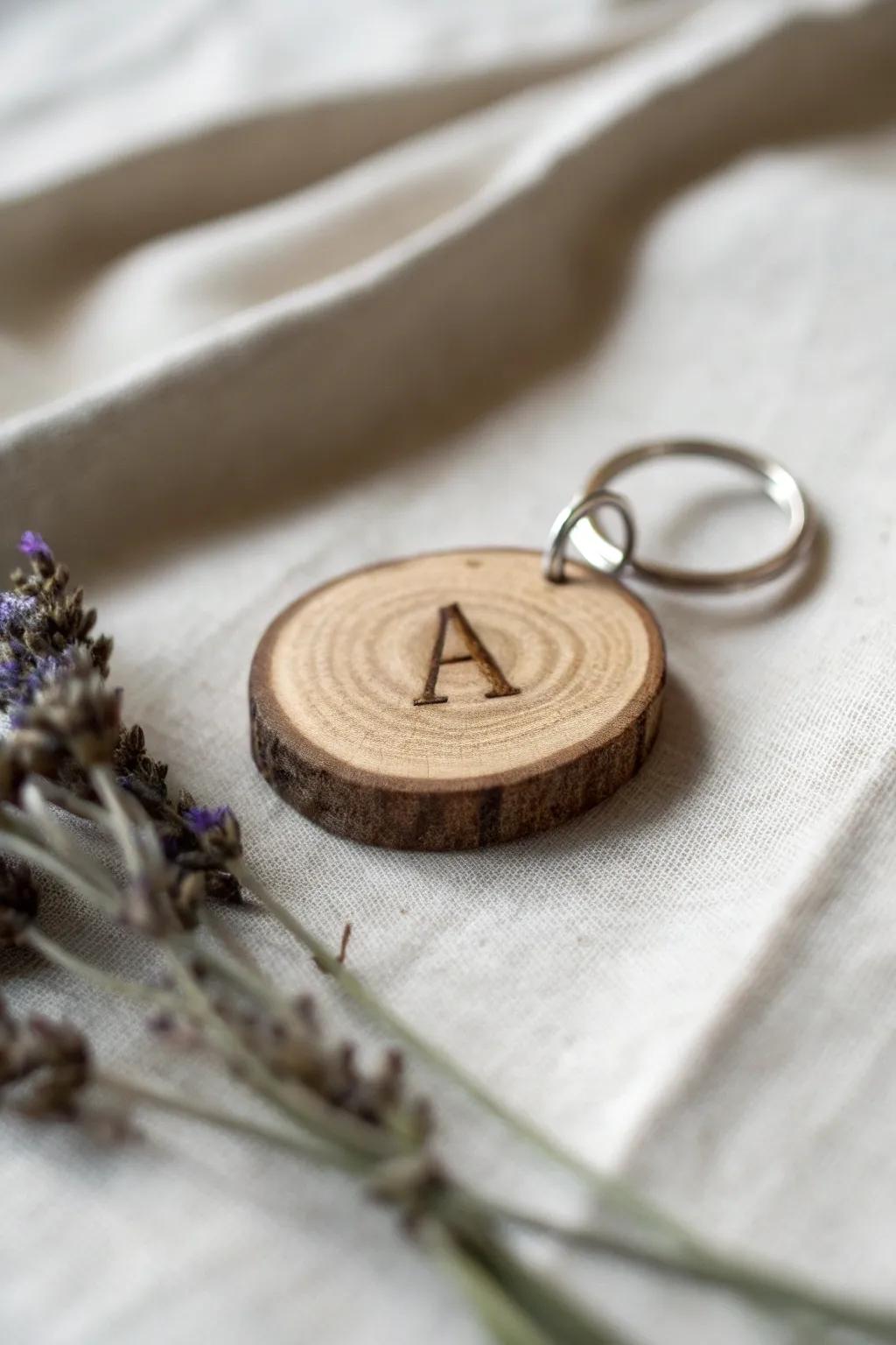 Personalize your essentials with a touch of nature—monogrammed wood keychains that speak of simple elegance and warmth.