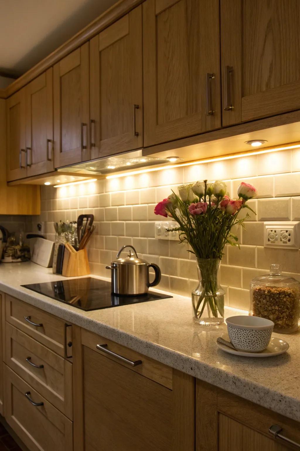 Under-cabinet lighting adds both functionality and ambiance to your kitchen.