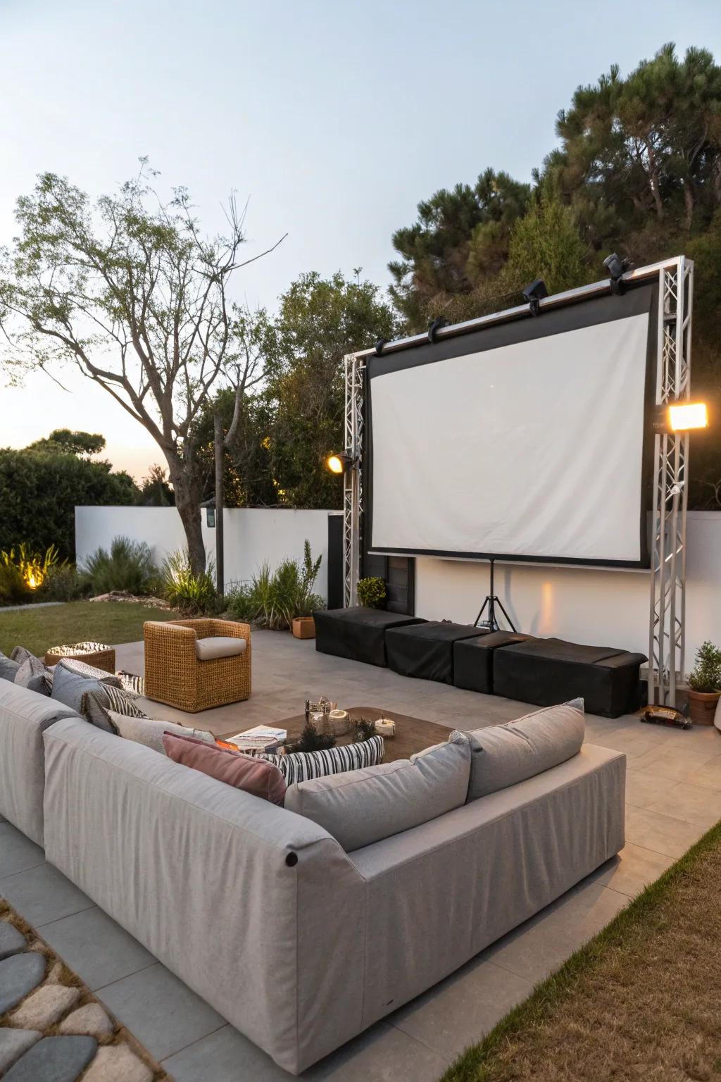 A projector wall offers a cinematic experience right in your backyard.