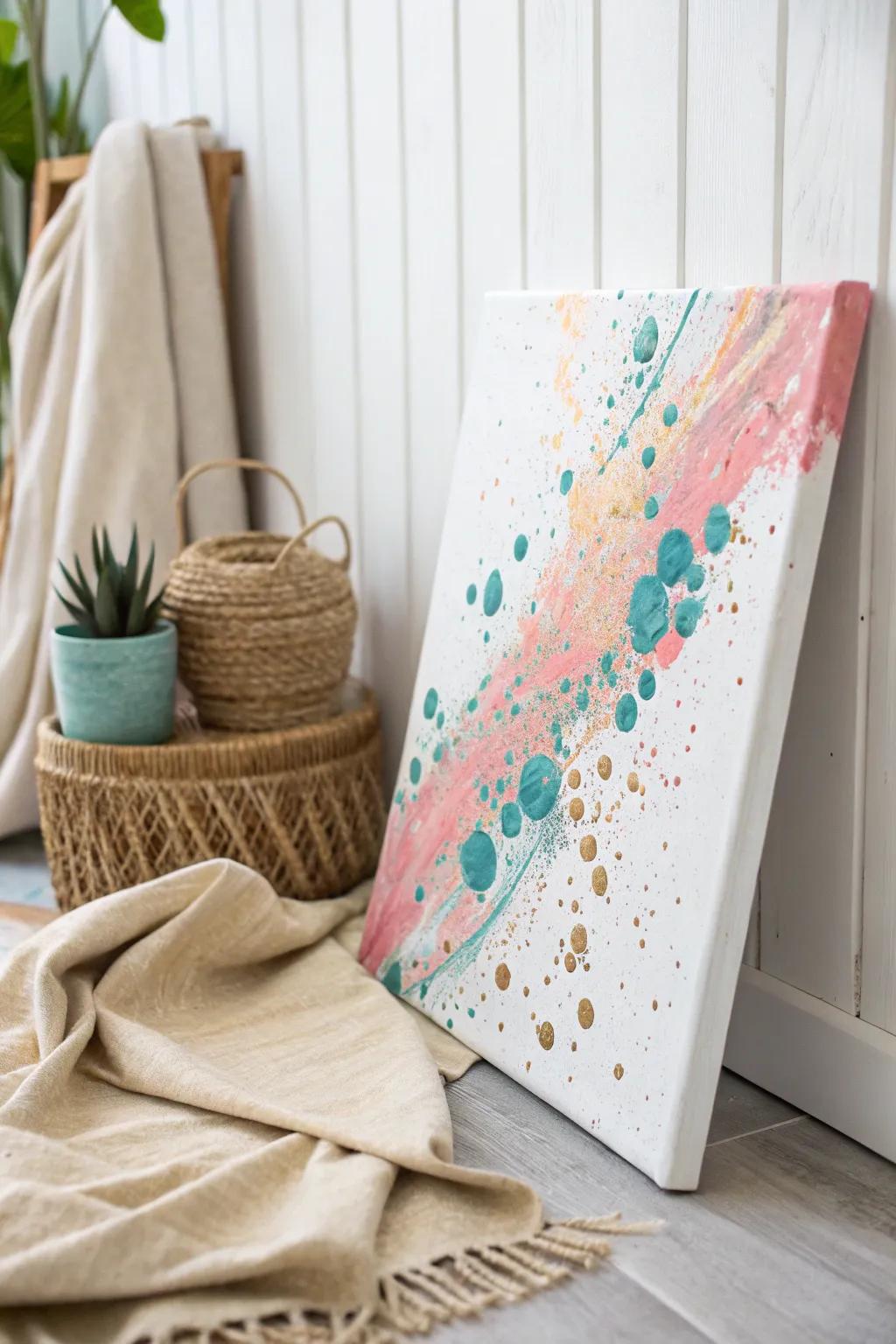 Unleash your creativity with bold splatter art that adds a touch of whimsy to minimalist spaces.