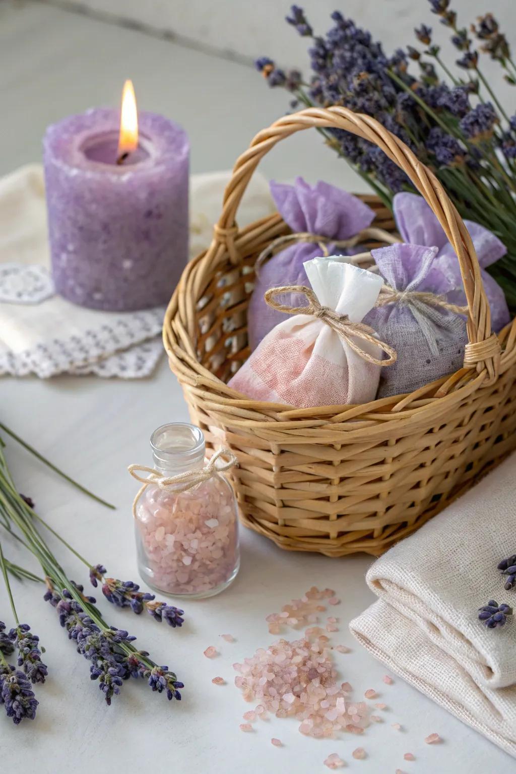 Soothing lavender tub tea sachets, for the ultimate relaxation.