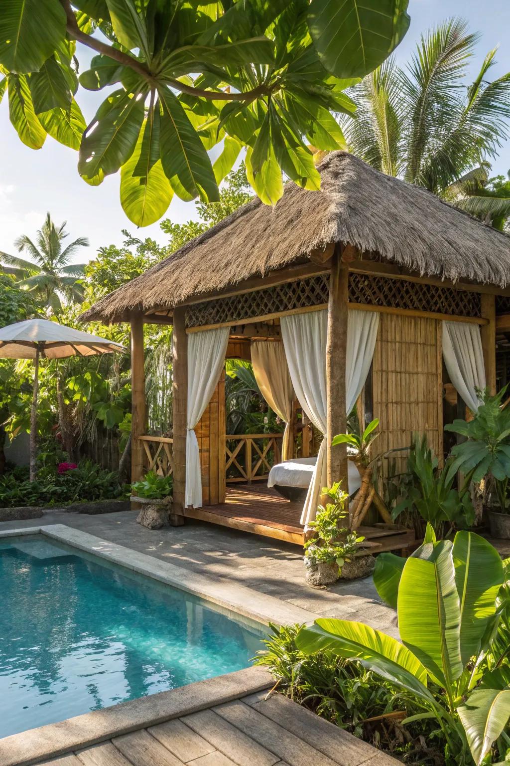 Transport yourself to an island retreat with a tropical-themed cabana.